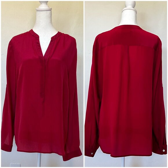 Banana Republic 100% Silk Blouse Oxblood Red Luxe Minimalist Capsule Wardrobe - Picture 10 of 11
